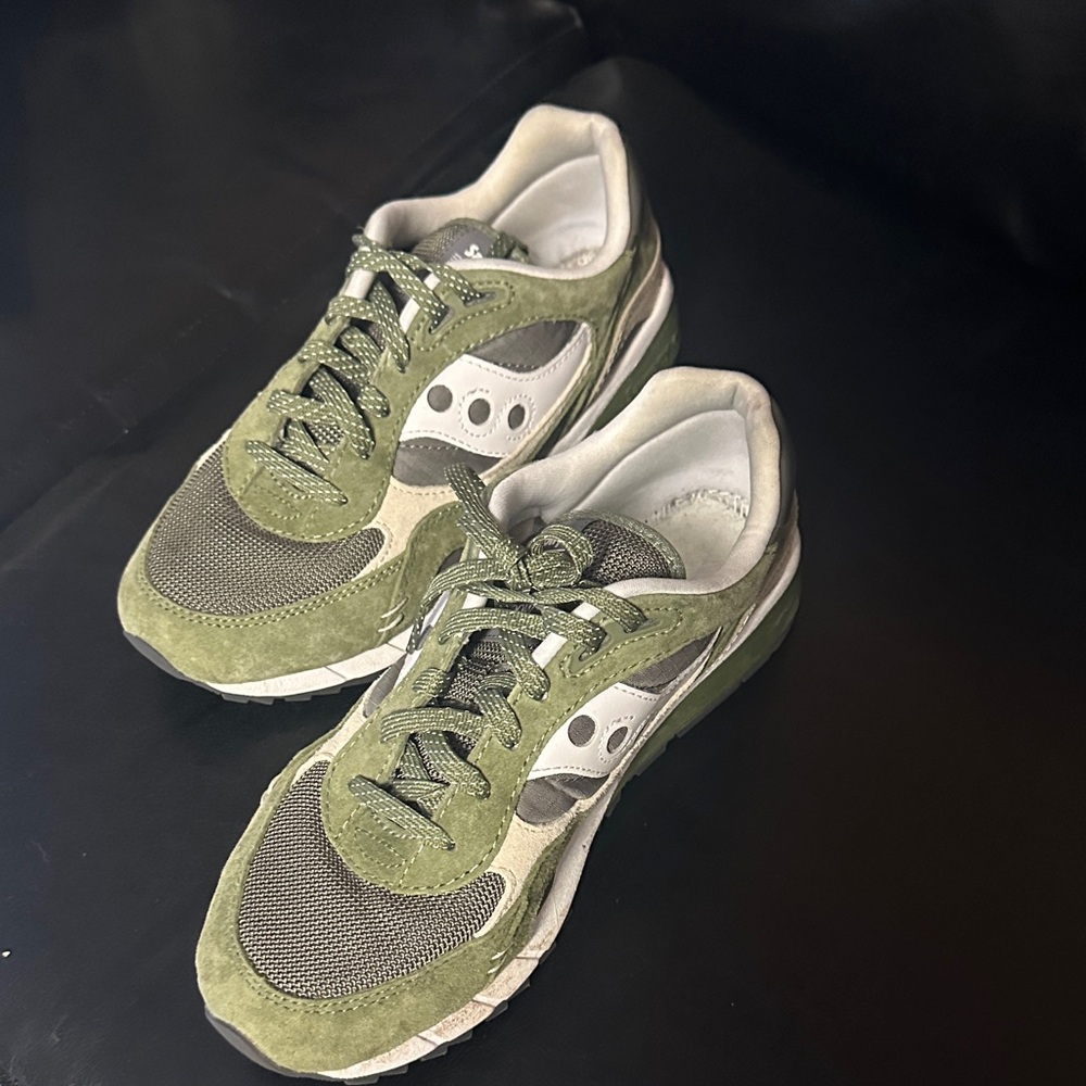 Saucony Olive and Beige Sneakers